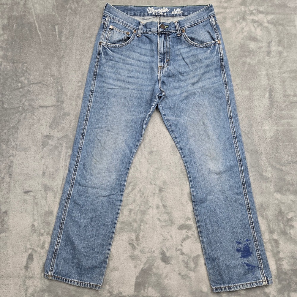 Wrangler Retro Slim Straight Blue Jeans Mens 33x29 Medium Wash 88MWZDK